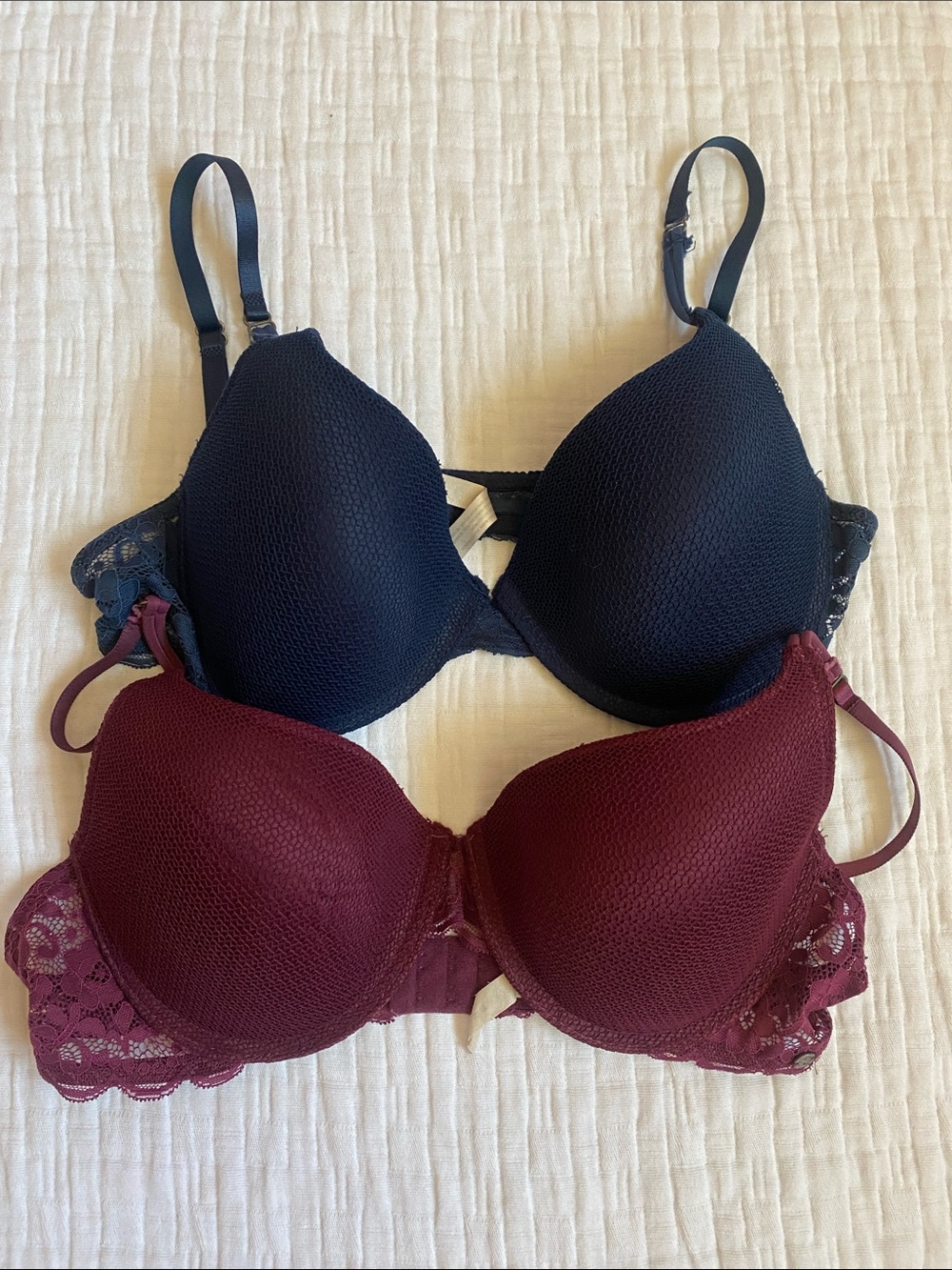 LUCY BRAND  Lace-Trim T-Shirt Bras - Navy and Wine - Picture 2 of 5